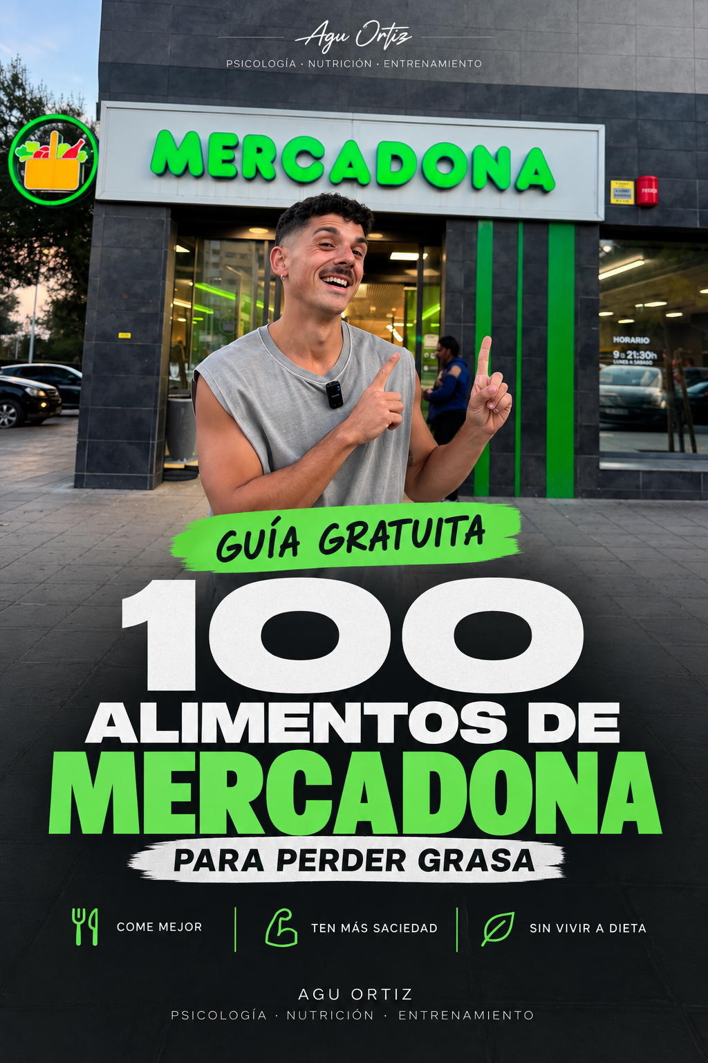 Portada de la guía gratuita 100 alimentos de Mercadona para perder grasa